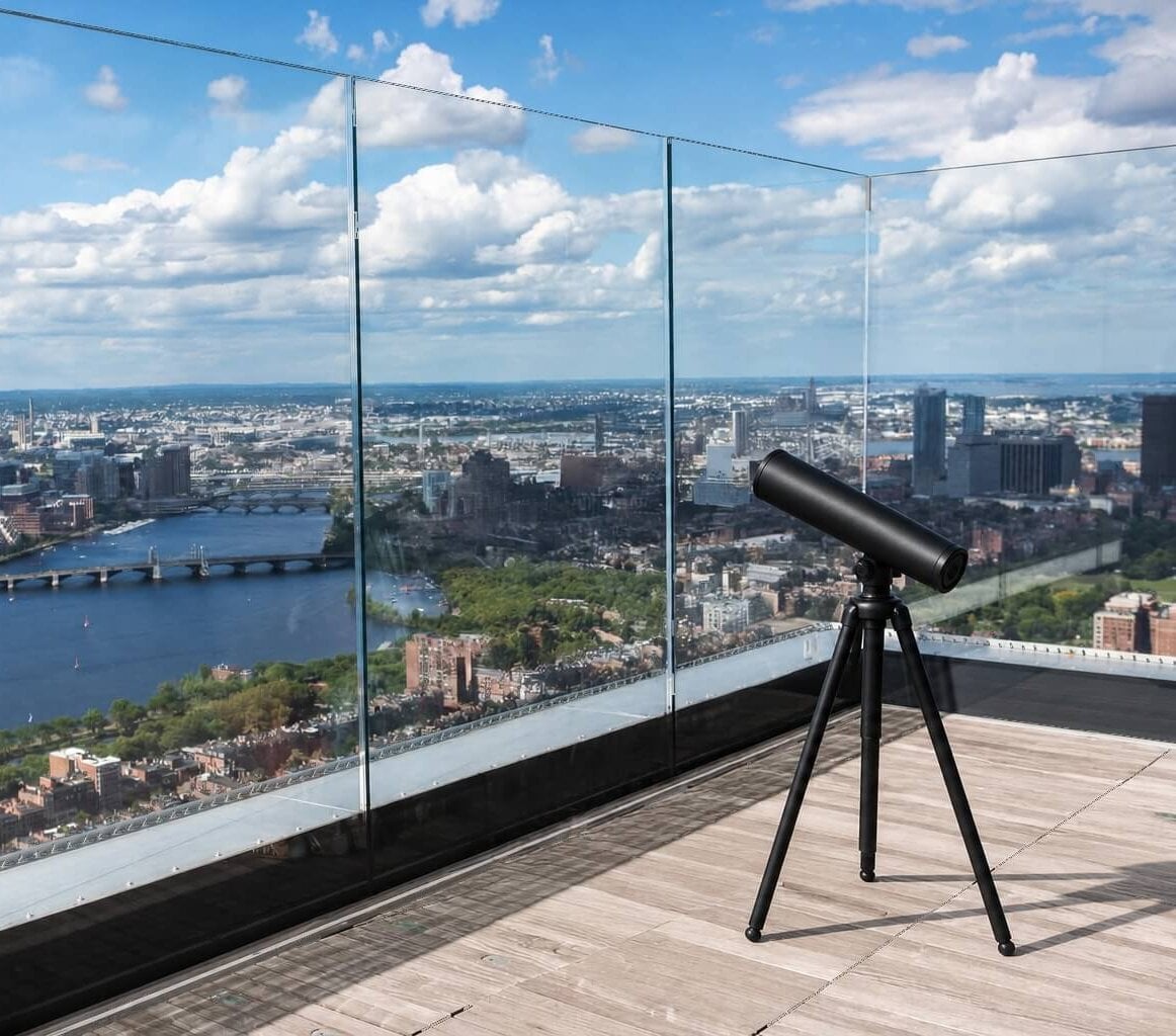 Observation deck interior with a wide Boston skyline view