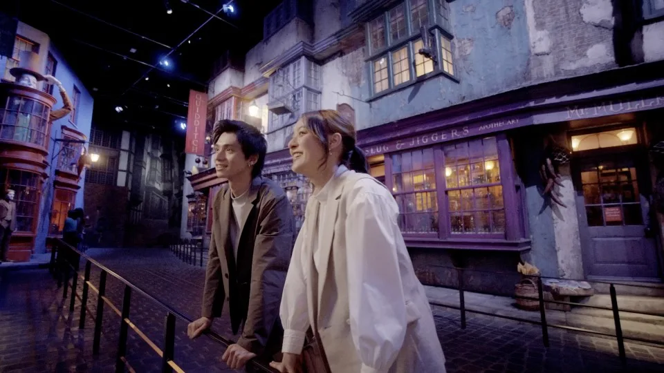 Visitors exploring the Diagon Alley film set at Warner Bros. Studio Tour Tokyo