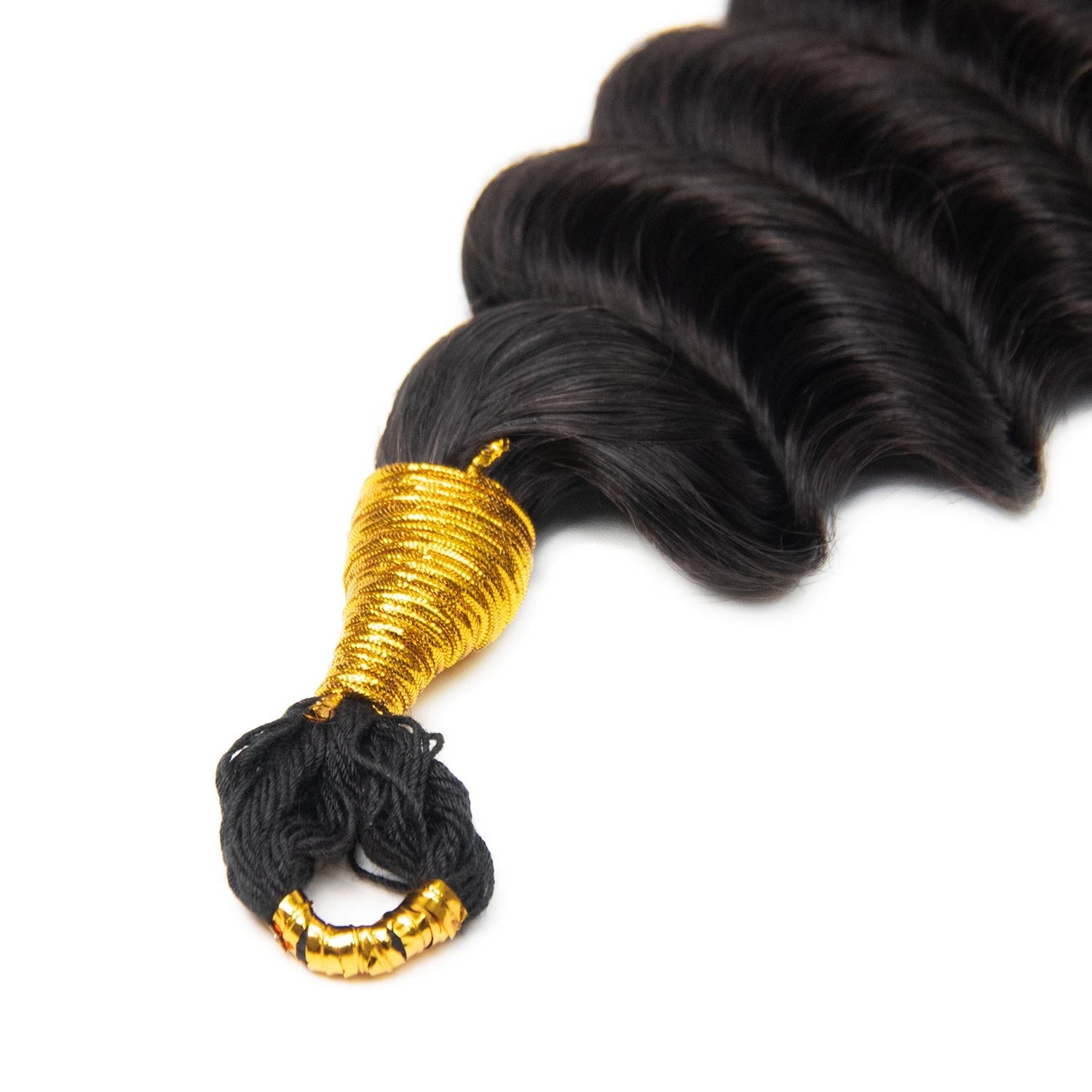 Extended thread deep wave crochet hair shown from above for feed-in braiding