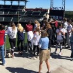 A group taking a tour at Truist Park