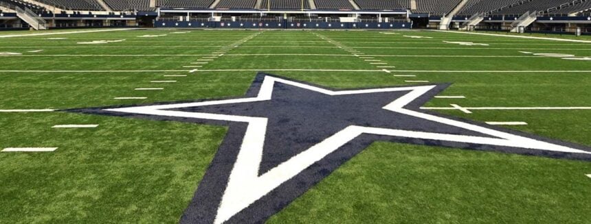 Wide view of the field inside AT&T Stadium