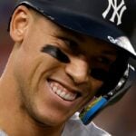 Yankees baseball player close-up during a game