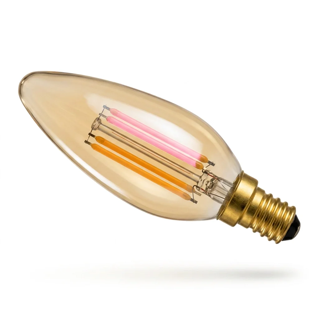 Amber LED filament candle bulb
