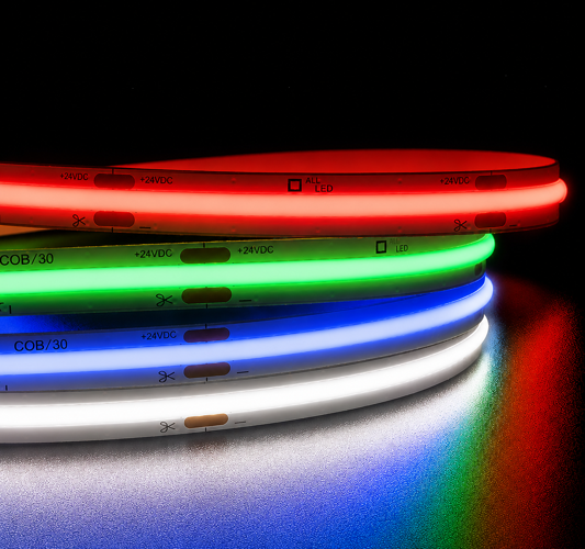 IP65 COB LED strip with RGB and cool white output