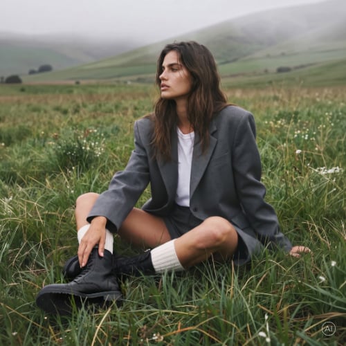 Frau in herbstlicher Kleidung mit warmen Bootsocken