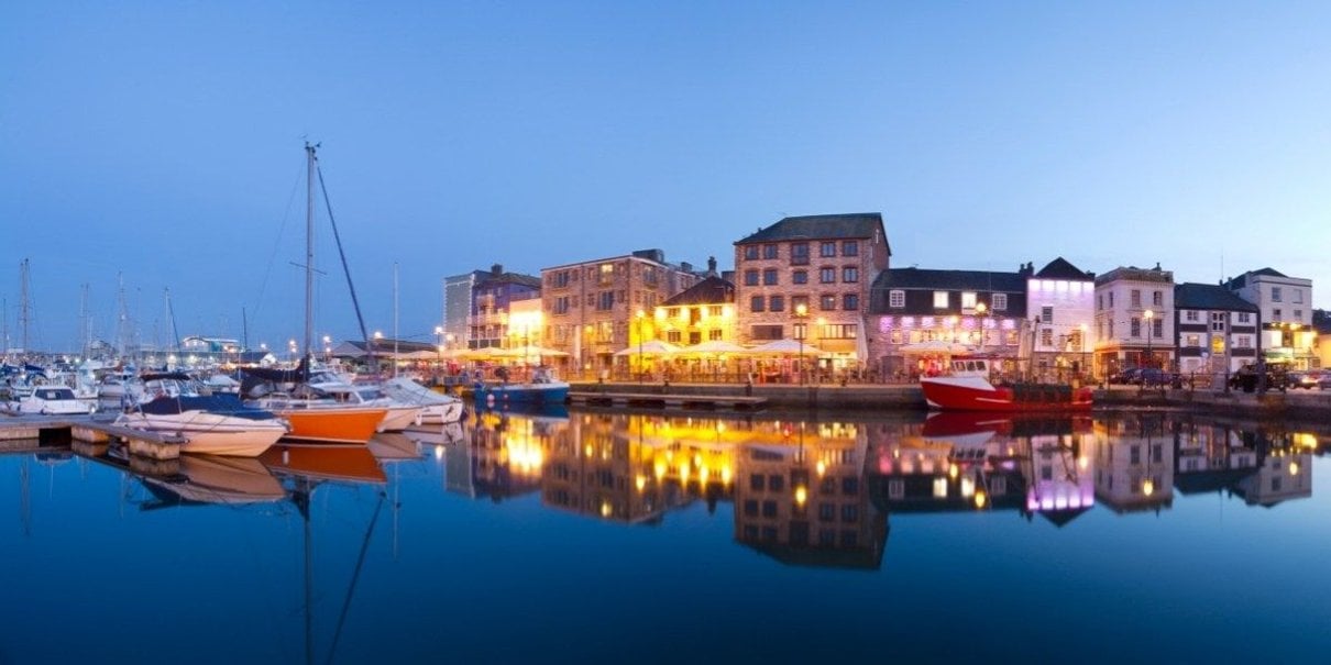 Plymouth waterfront and port lights