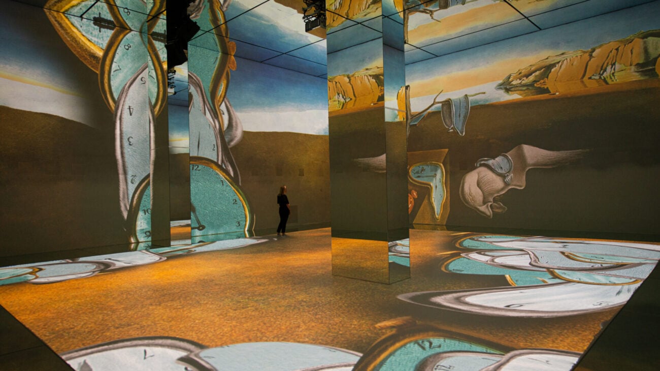 Projected artwork fills a gallery room at Frameless