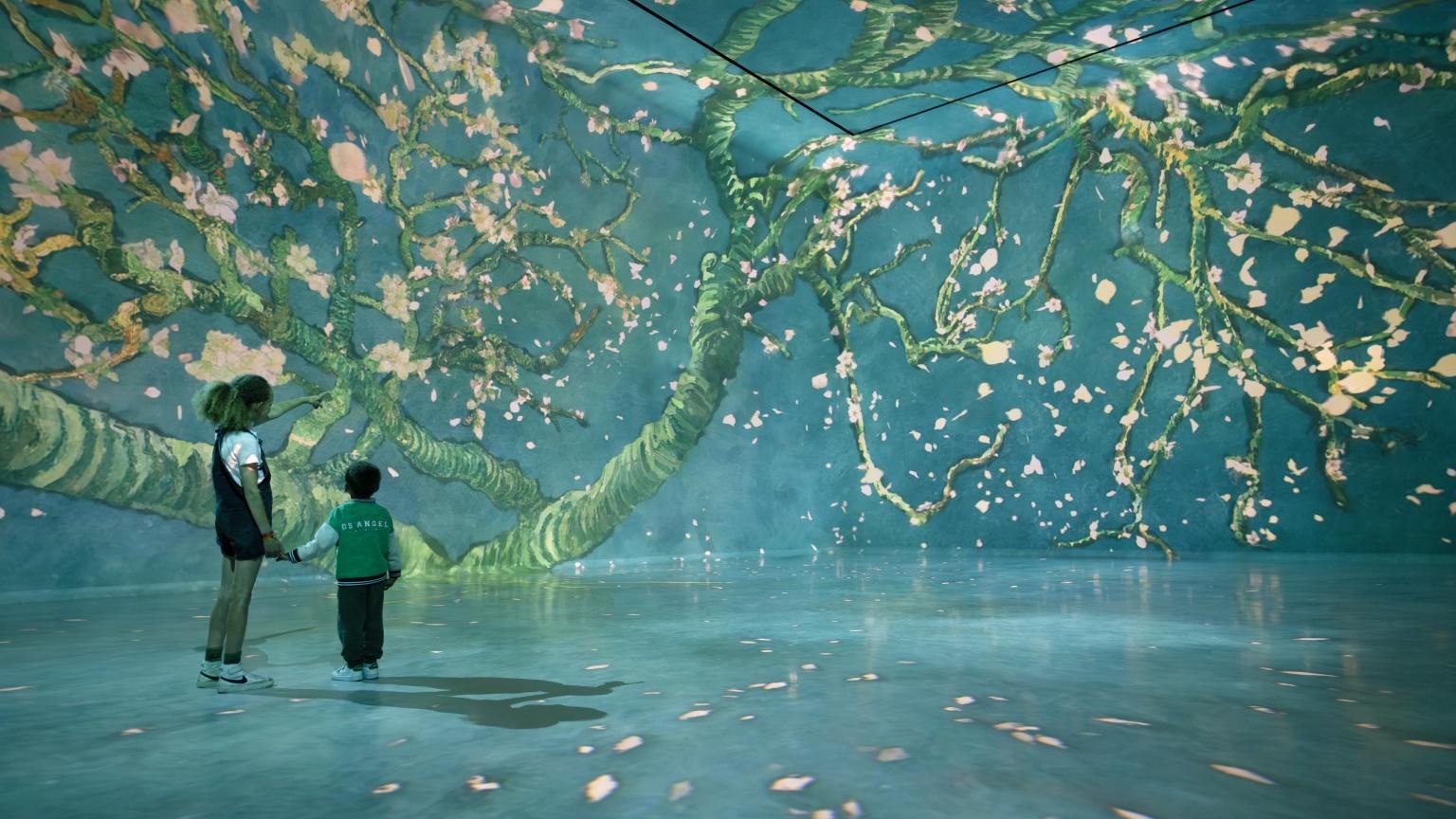Van Gogh Almond Blossom projection across a Frameless gallery wall