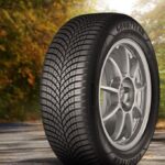 Goodyear Ganzjahresreifen auf einer Straße mit herbstlichen Bäumen