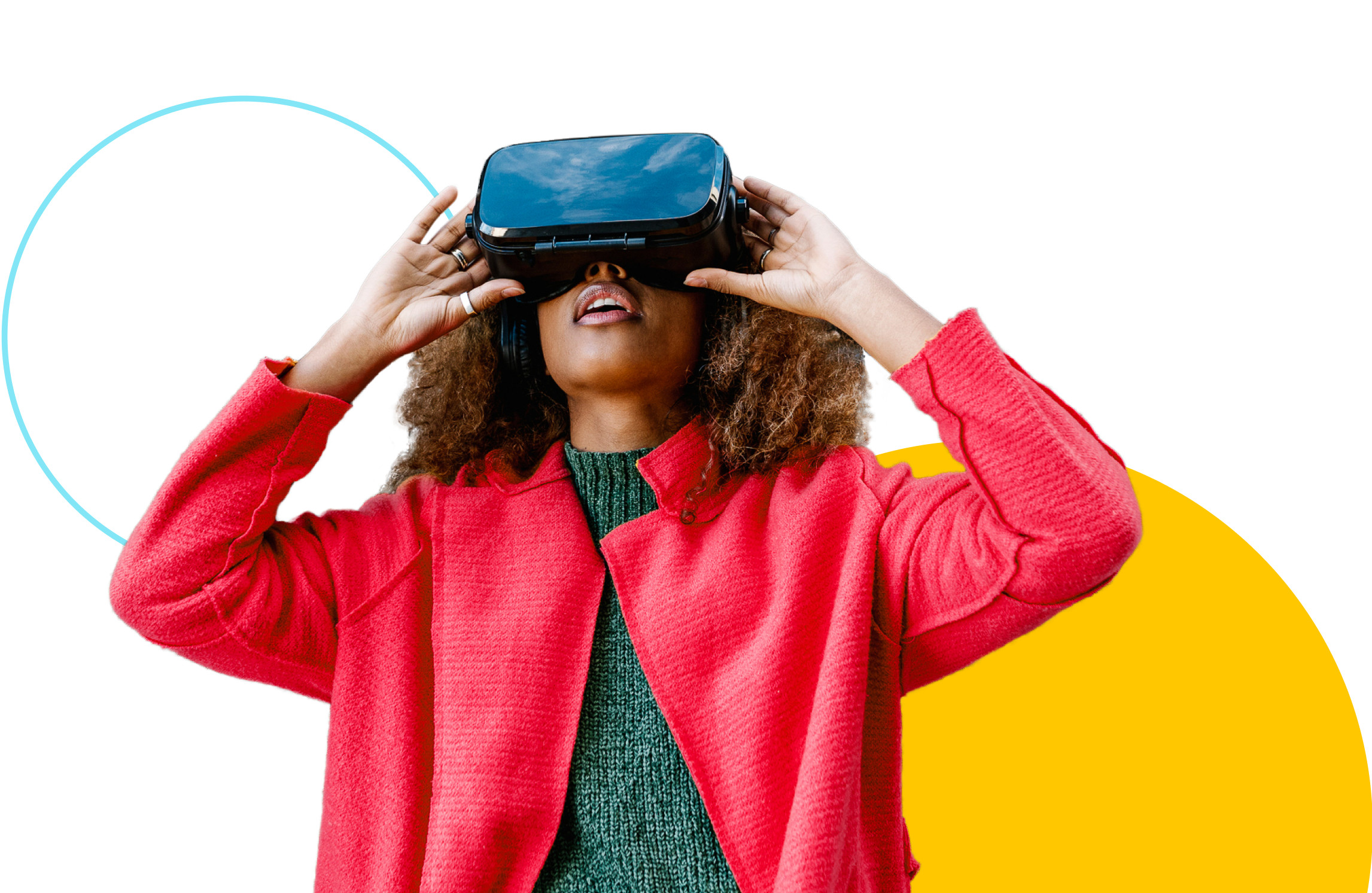 Frau probiert eine gemietete VR-Brille aus