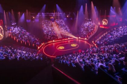 Wide view of performers and the set during Hunger Games on Stage