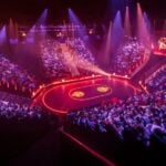 Actors perform a scene on the Hunger Games on Stage set