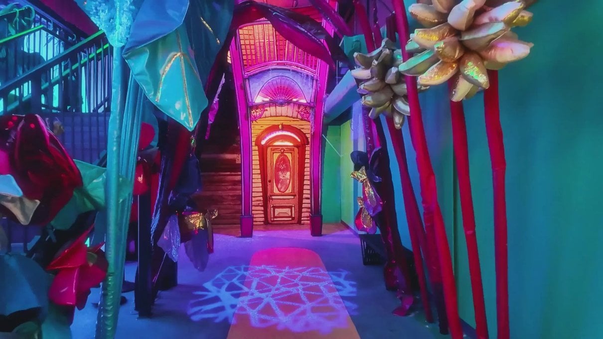Immersive Jamnola exhibit room with colorful New Orleans themed installation