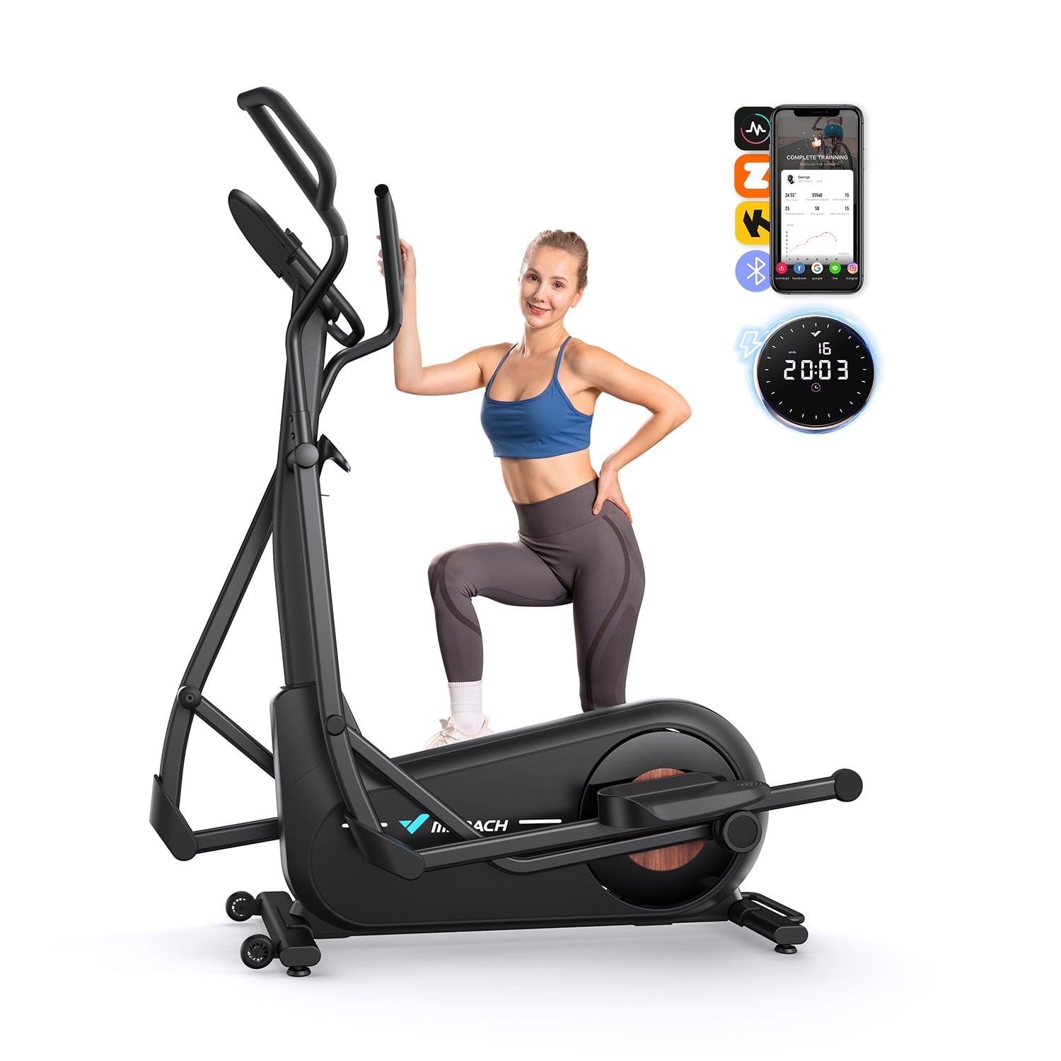 Merach E27B1 Crosstrainer mit sichtbaren Trainingsdetails