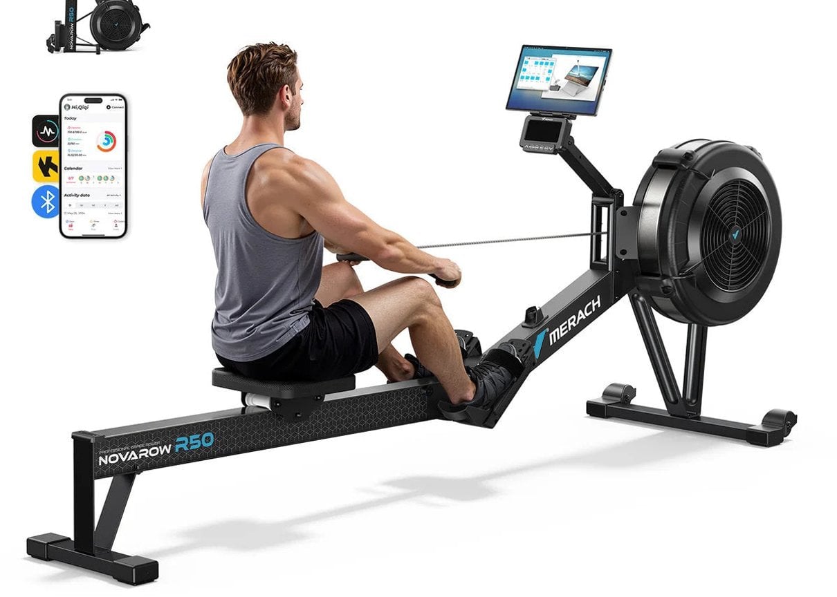 Merach NovaRow air rowing machine shown from the side