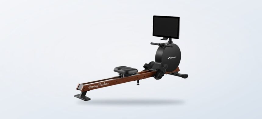 Merach Q3 Aura rowing machine with HD screen in a clean product view