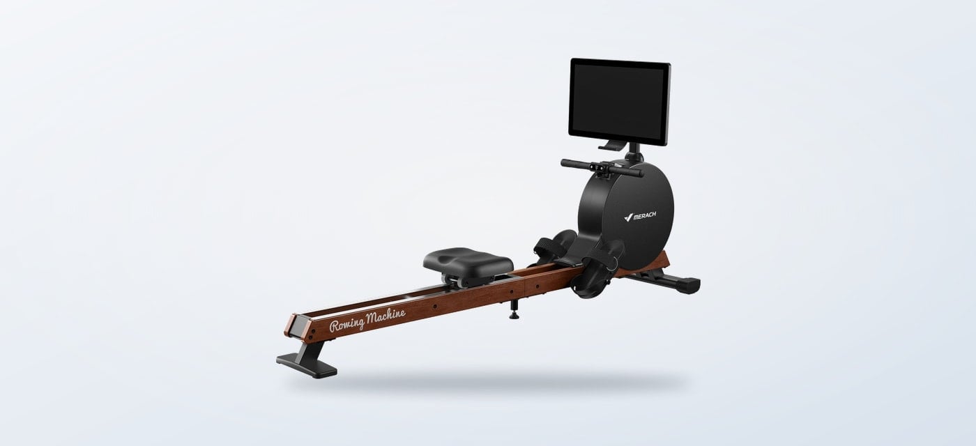 Merach Q3 Aura rowing machine with HD screen in a clean product view