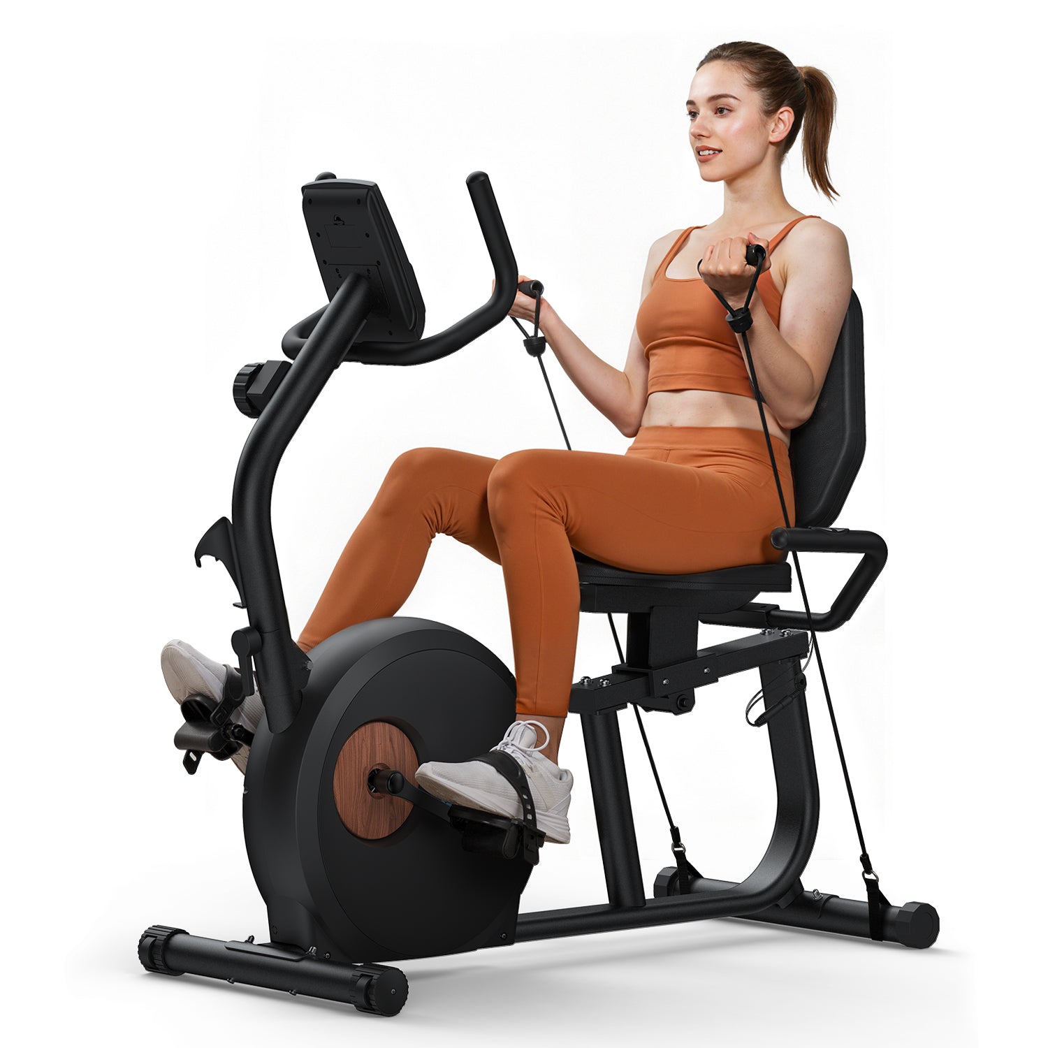 Merach recumbent exercise bike with padded seat and backrest
