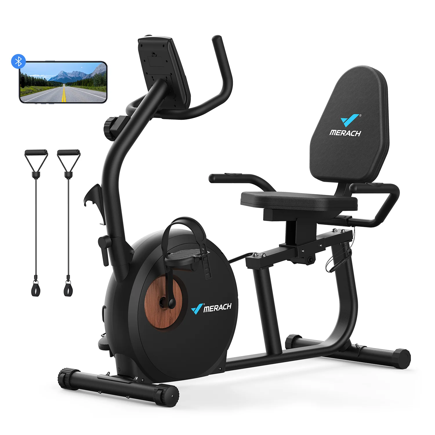 Merach S23B1 recumbent exercise bike with its seat and handlebars