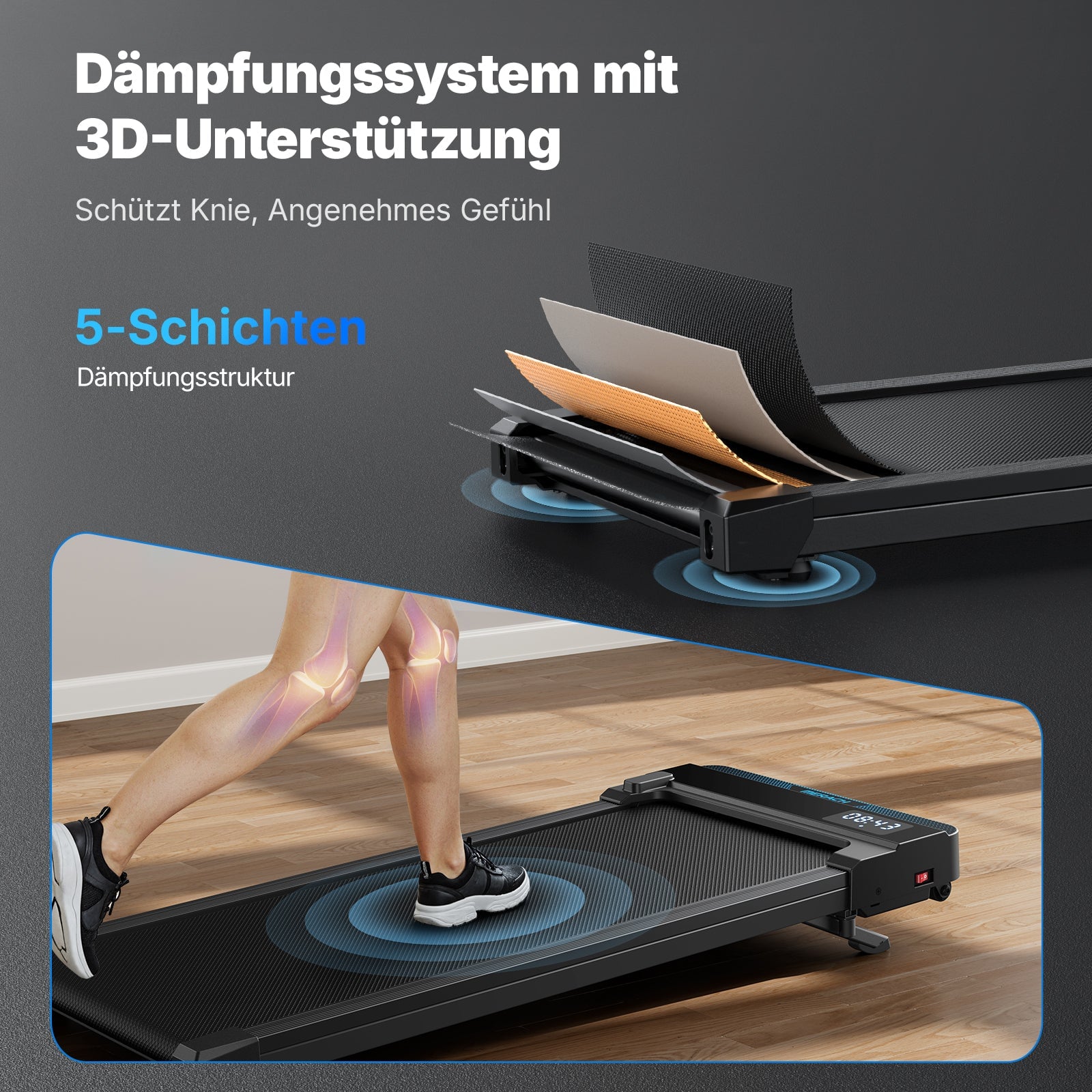 MERACH T19 Walking Pad mit Display und Funktionsgrafiken