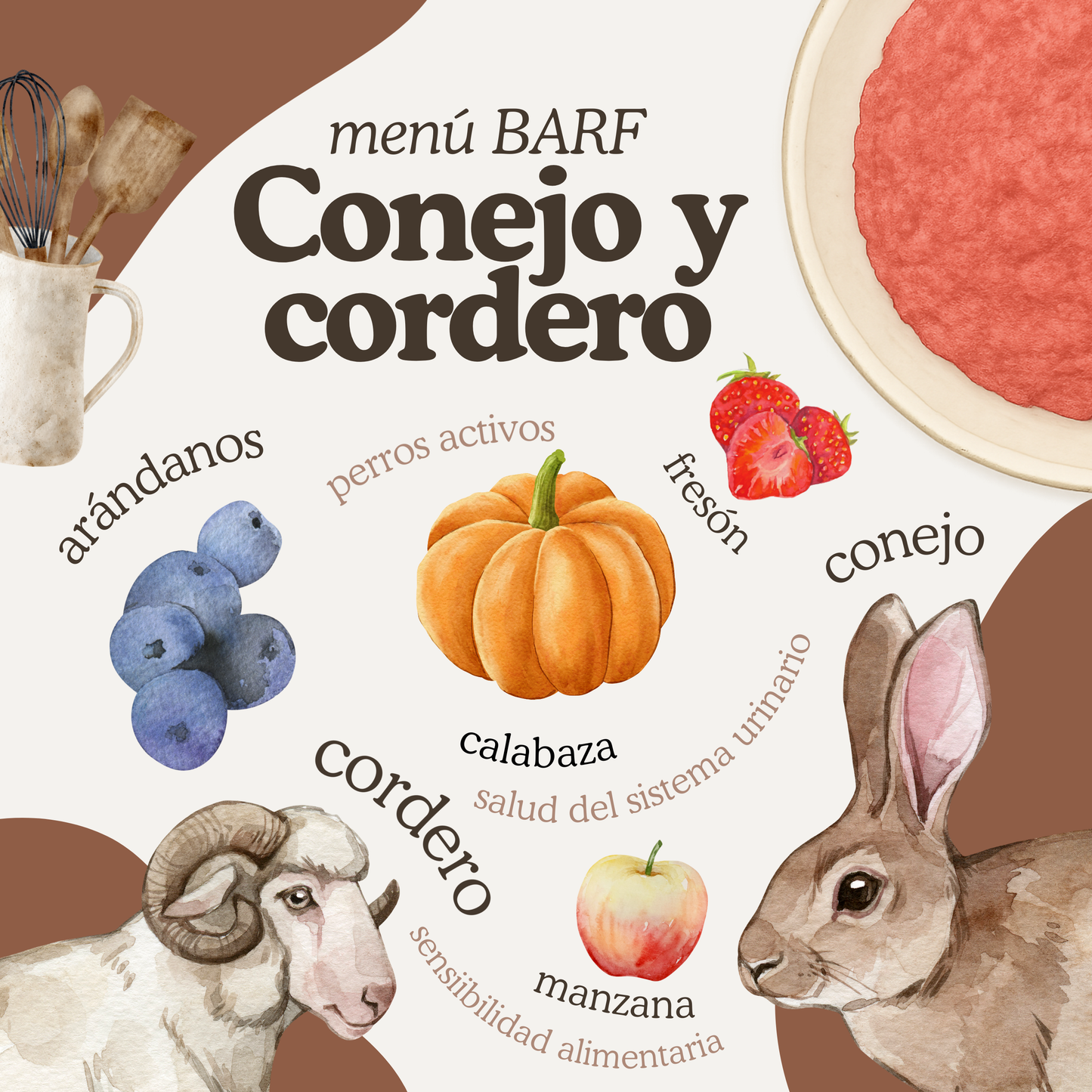 Menú BARF de conejo y cordero de Natuka