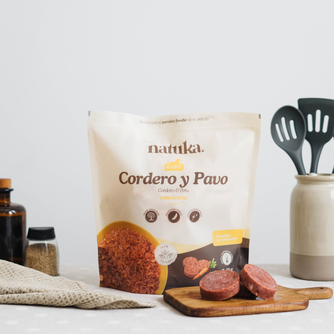 Formato de menú BARF de cordero y pavo de Natuka
