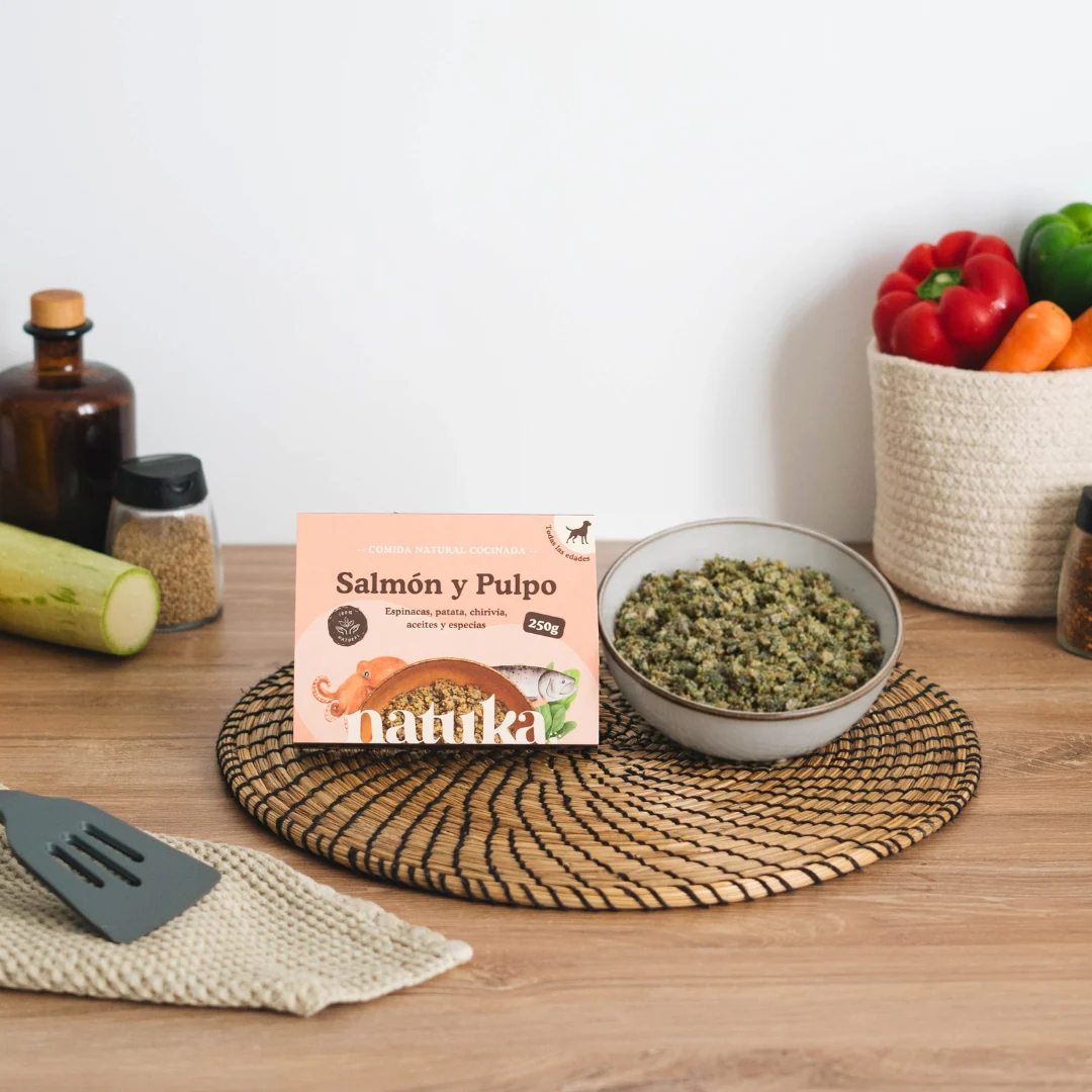 Menú cocinado de salmón y pulpo de Natuka