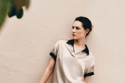Washable Silk Charmeuse Polo Top