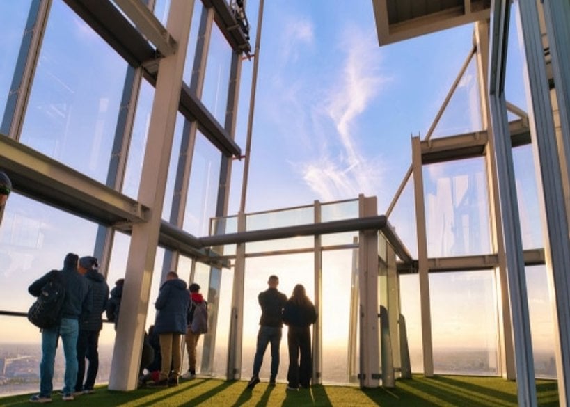 Visitors taking in the London skyline from The View from The Shard