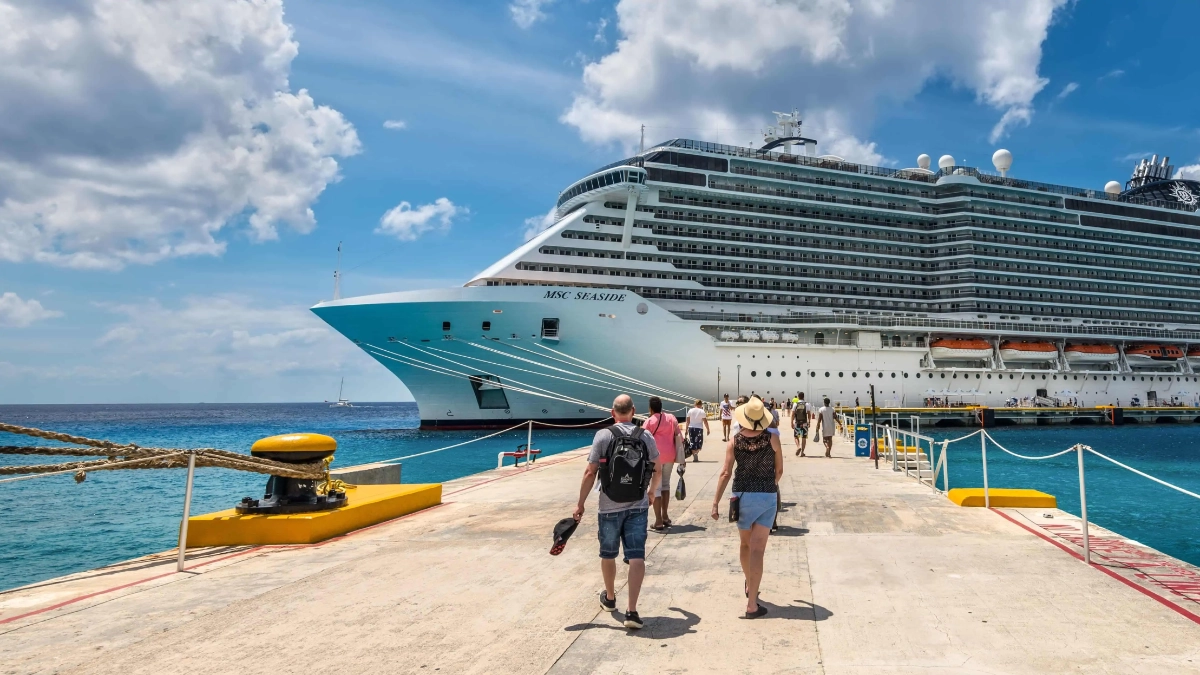 Cruise ship near Cozumel island