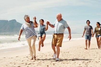 Family walking together along a beach