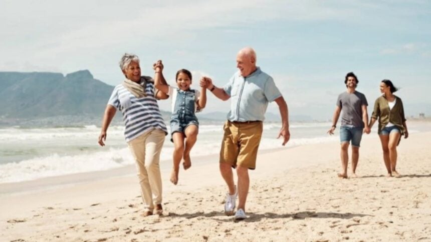 Family walking together along a beach
