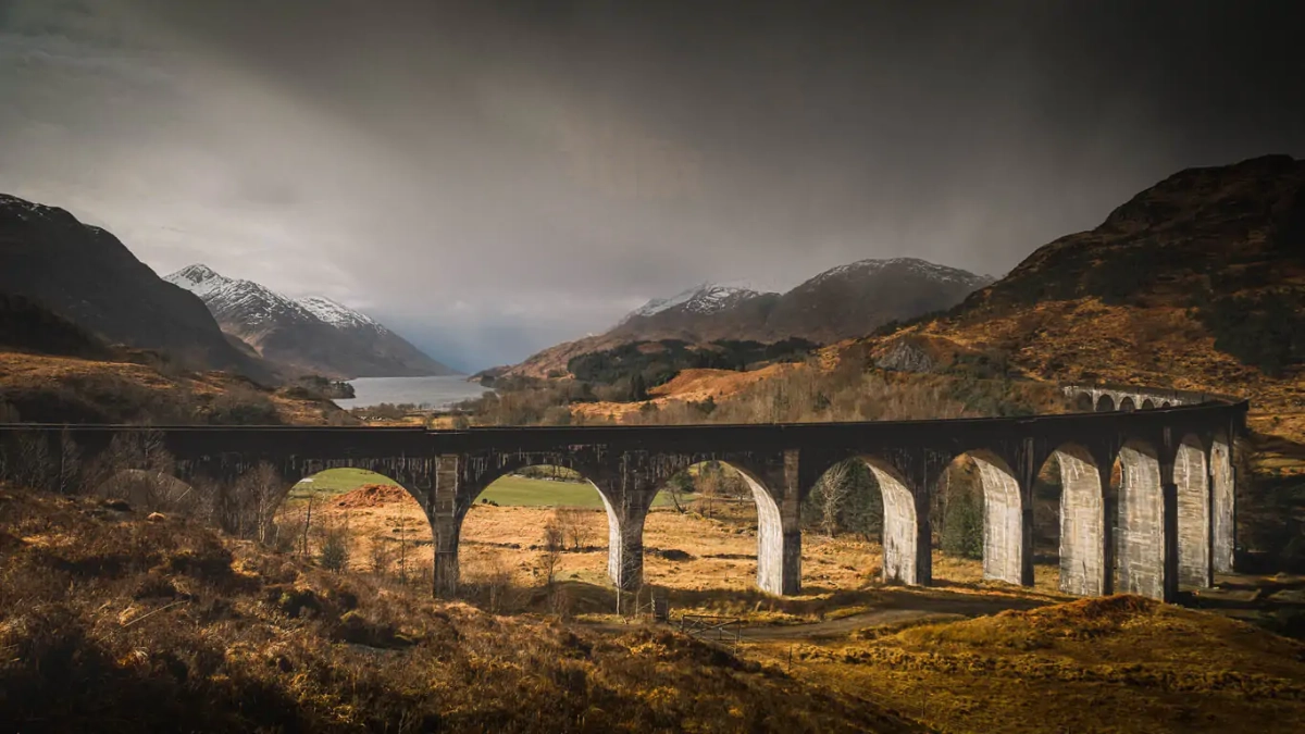 Glenfinnan Viaduct crossing a green Scottish valley