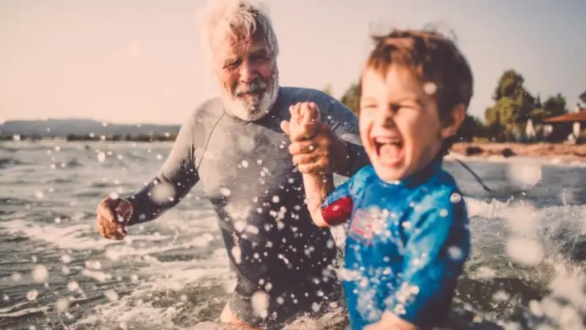 Family enjoying time together in the sea
