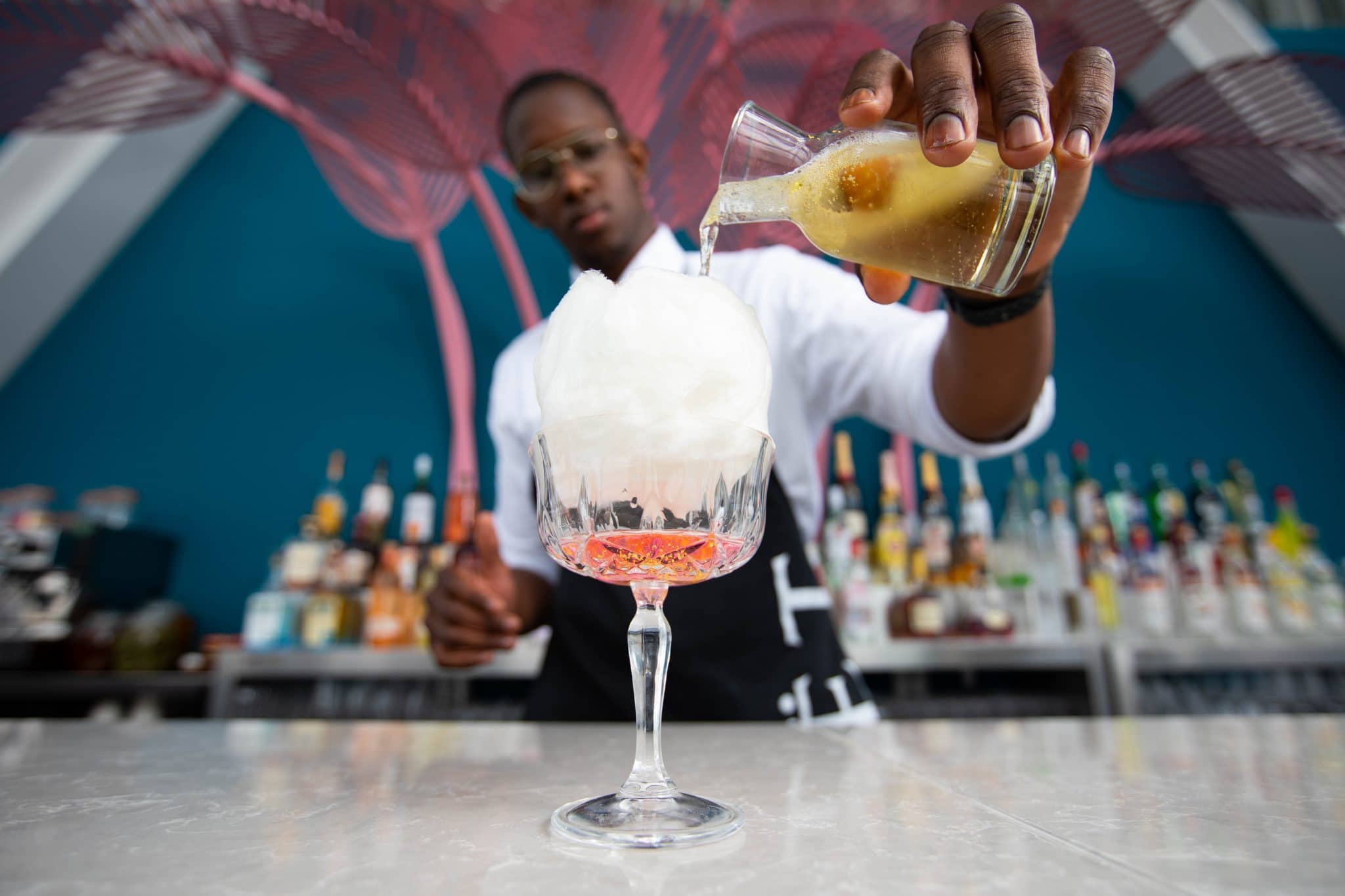 Bartender pouring a cocktail at The View from The Shard