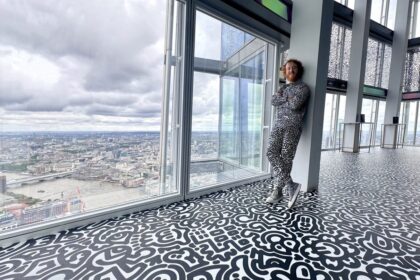 London skyline seen through a window at The View from The Shard