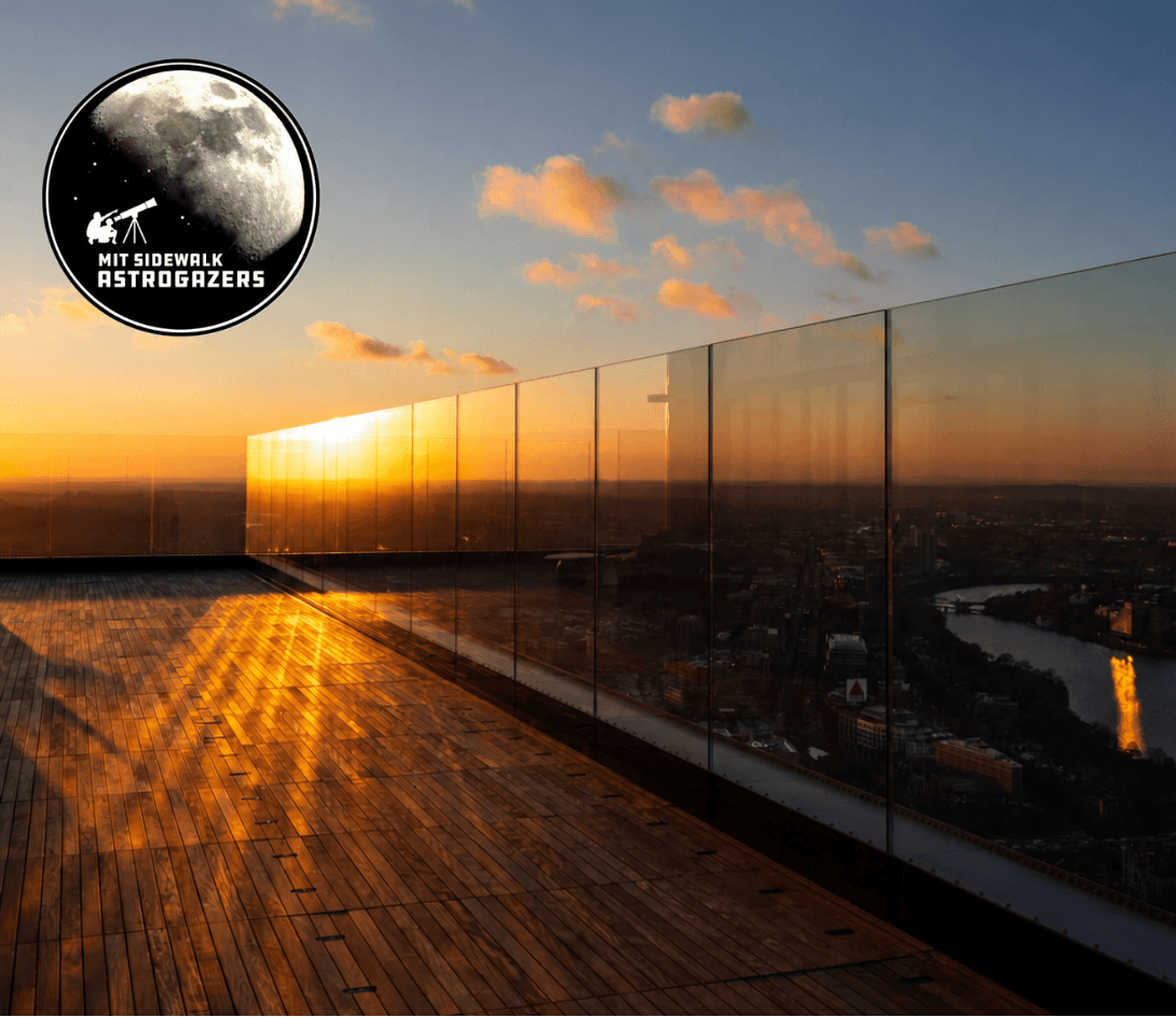 Rooftop sunset with logo at View Boston