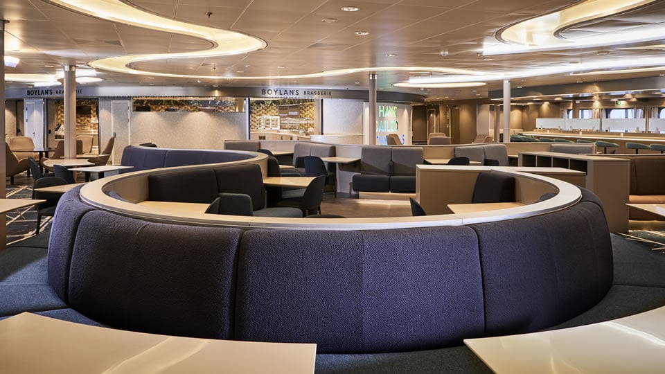 Boylans Brasserie dining space aboard W. B. Yeats