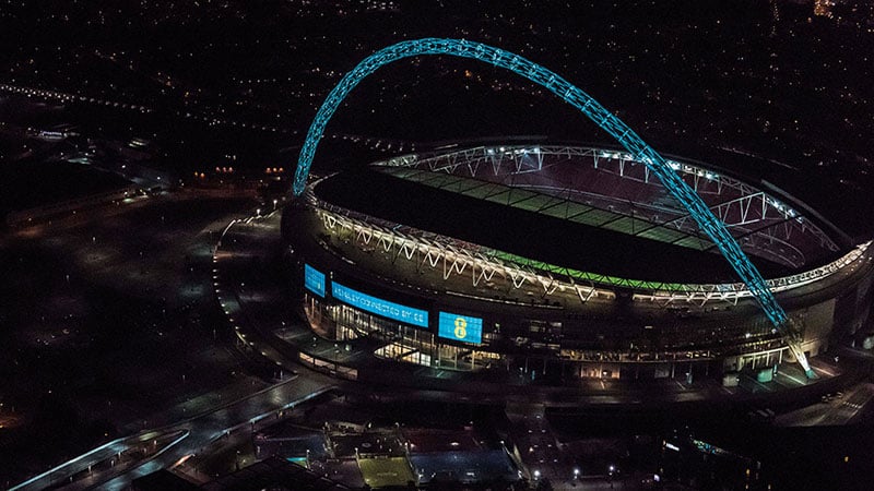 Wembley arch seen from above at night