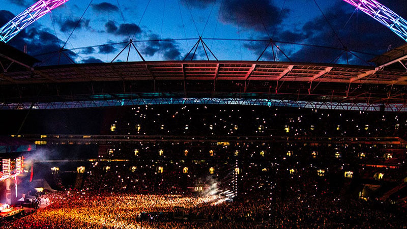 Wembley Stadium lit during a concert